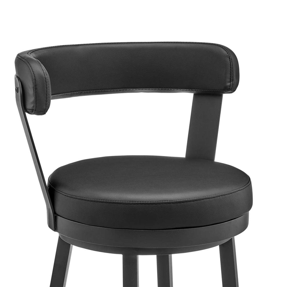 Kobe 30" Bar Height Swivel Bar Stool in Black Finish and Black Faux Leather By Armen Living | Bar Stools | Modishstore - 5