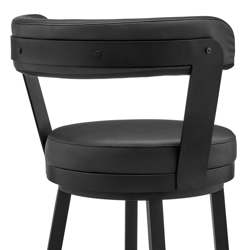 Kobe 30" Bar Height Swivel Bar Stool in Black Finish and Black Faux Leather By Armen Living | Bar Stools | Modishstore - 6