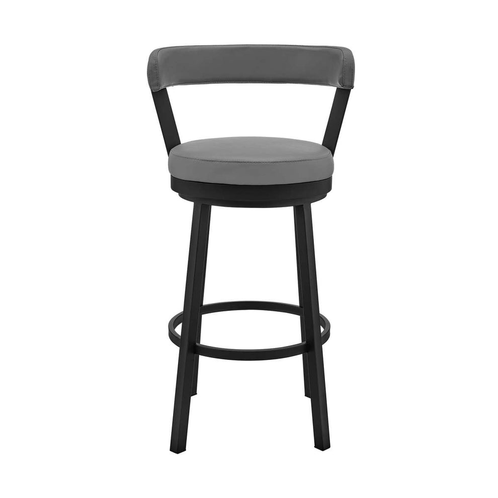 Kobe 26" Counter Height Swivel Bar Stool in Black Finish and Gray Faux Leather By Armen Living | Bar Stools | Modishstore - 2