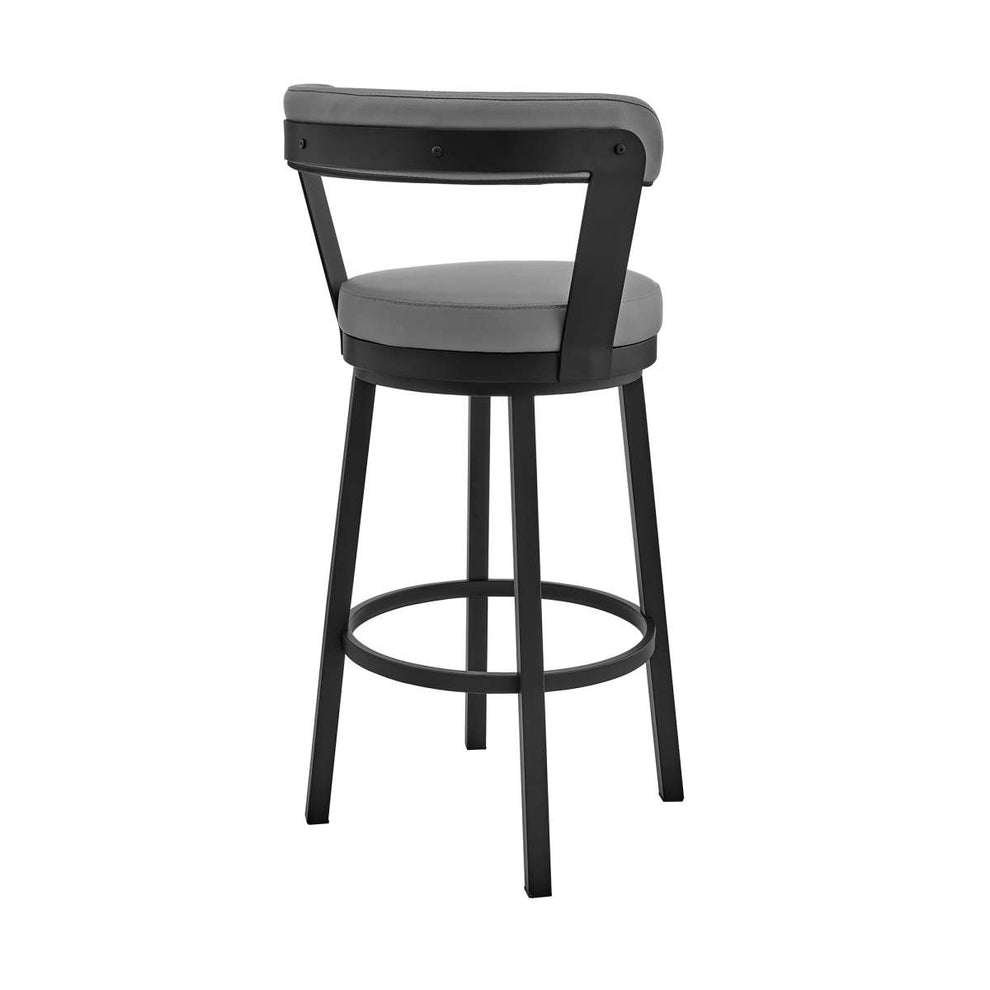 Kobe 26" Counter Height Swivel Bar Stool in Black Finish and Gray Faux Leather By Armen Living | Bar Stools | Modishstore - 3
