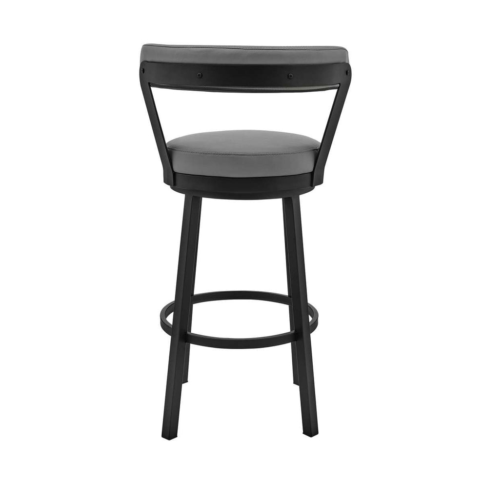 Kobe 26" Counter Height Swivel Bar Stool in Black Finish and Gray Faux Leather By Armen Living | Bar Stools | Modishstore - 4