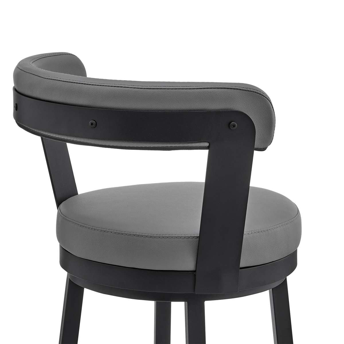 Kobe 26" Counter Height Swivel Bar Stool in Black Finish and Gray Faux Leather By Armen Living | Bar Stools | Modishstore - 6