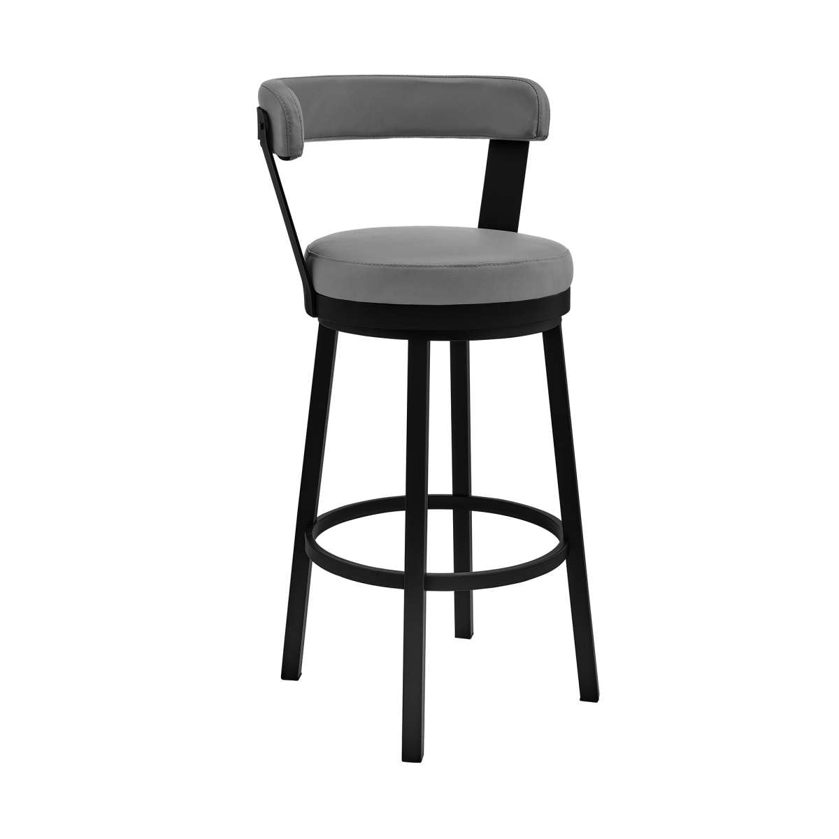 Kobe 30" Bar Height Swivel Bar Stool in Black Finish and Gray Faux Leather By Armen Living | Bar Stools | Modishstore