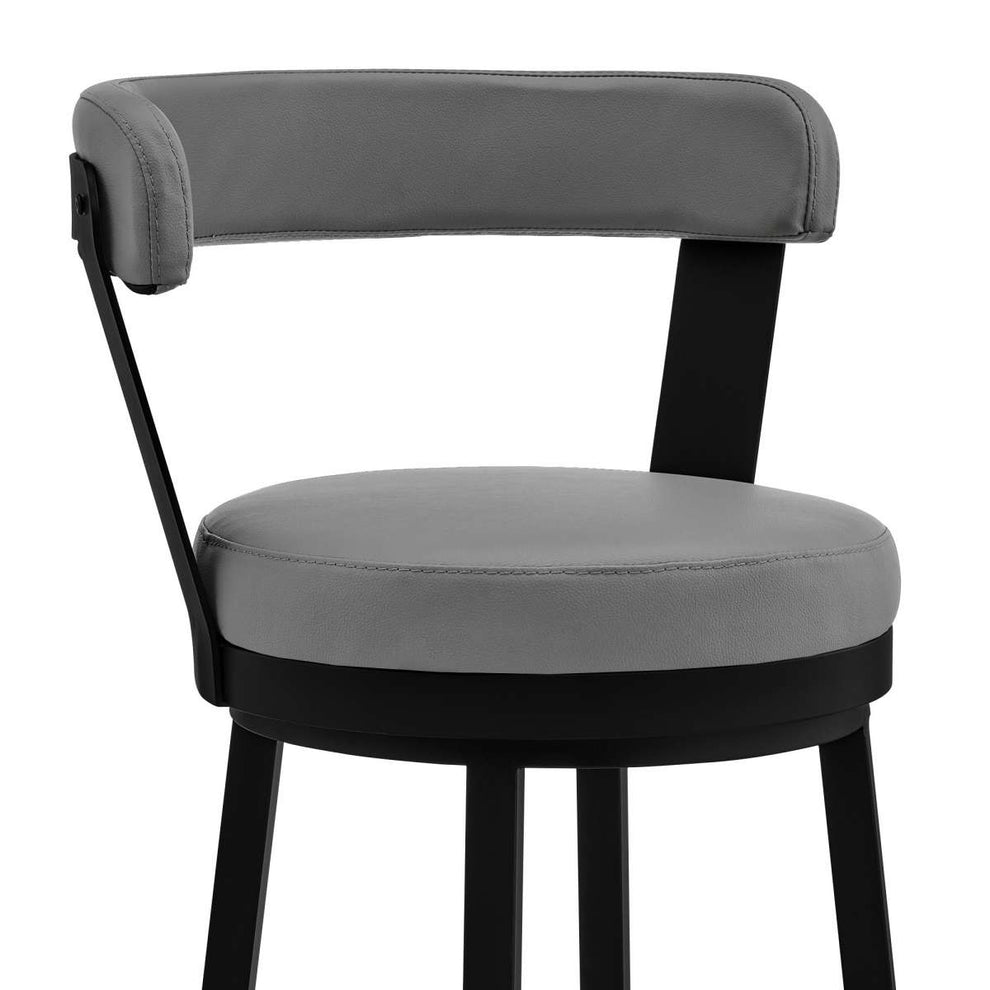 Kobe 30" Bar Height Swivel Bar Stool in Black Finish and Gray Faux Leather By Armen Living | Bar Stools | Modishstore - 5