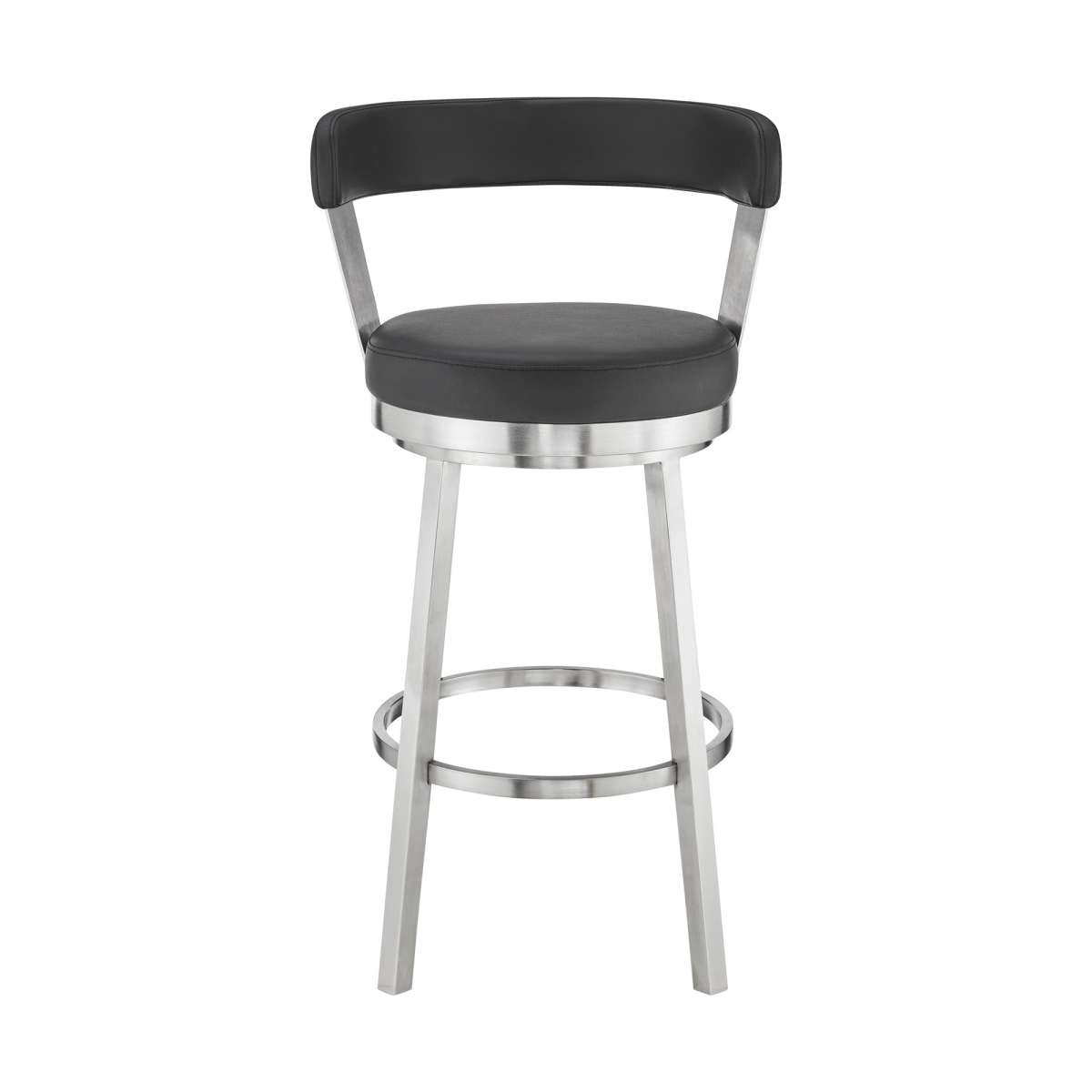 Kobe 26" Counter Height Swivel Bar Stool in Brushed Stainless Steel Finish and Black Faux Leather By Armen Living | Bar Stools |  Modishstore  - 3