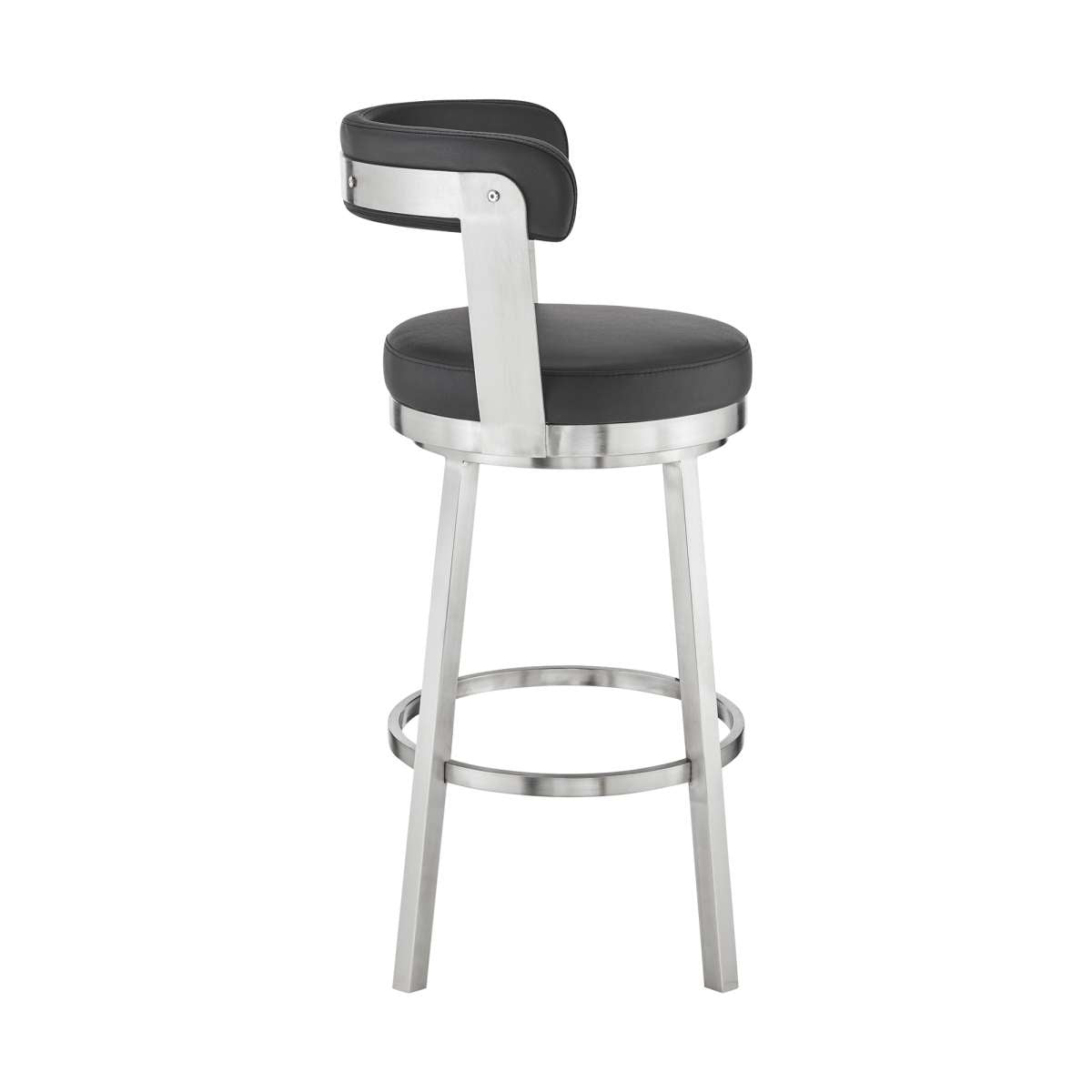 Kobe 26" Counter Height Swivel Bar Stool in Brushed Stainless Steel Finish and Black Faux Leather By Armen Living | Bar Stools |  Modishstore  - 4
