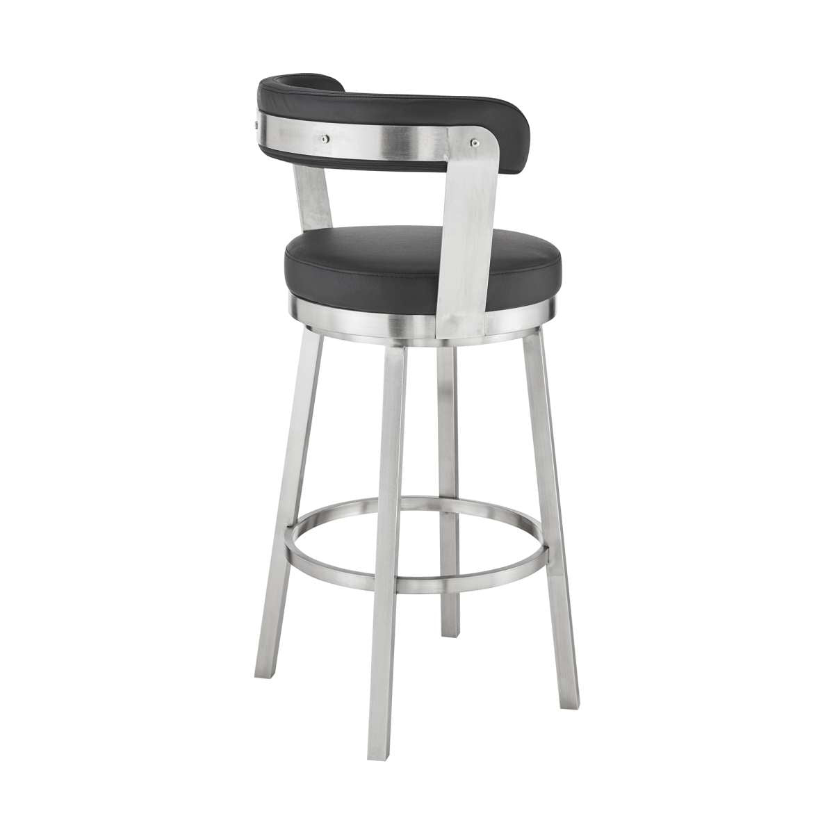 Kobe 26" Counter Height Swivel Bar Stool in Brushed Stainless Steel Finish and Black Faux Leather By Armen Living | Bar Stools |  Modishstore  - 5