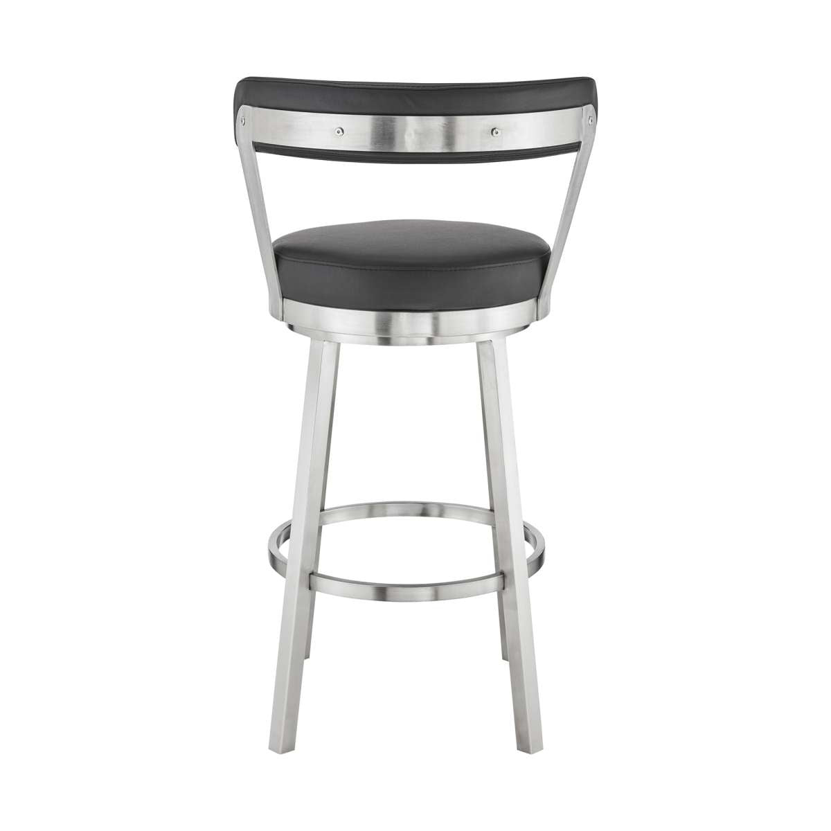 Kobe 26" Counter Height Swivel Bar Stool in Brushed Stainless Steel Finish and Black Faux Leather By Armen Living | Bar Stools |  Modishstore  - 6