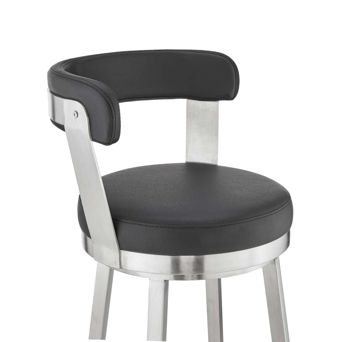 Kobe 26" Counter Height Swivel Bar Stool in Brushed Stainless Steel Finish and Black Faux Leather By Armen Living | Bar Stools |  Modishstore  - 7