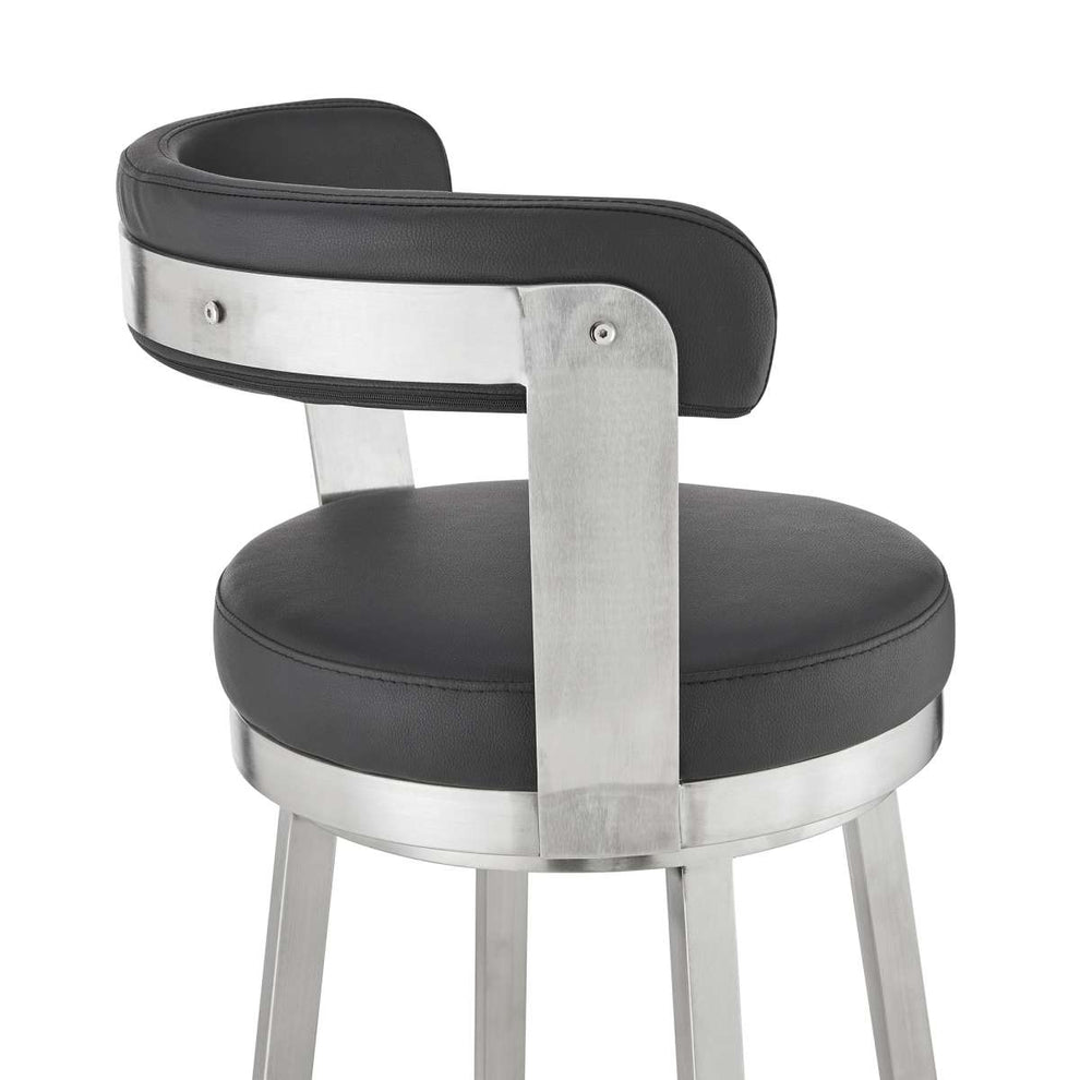 Kobe 26" Counter Height Swivel Bar Stool in Brushed Stainless Steel Finish and Black Faux Leather By Armen Living | Bar Stools |  Modishstore  - 8