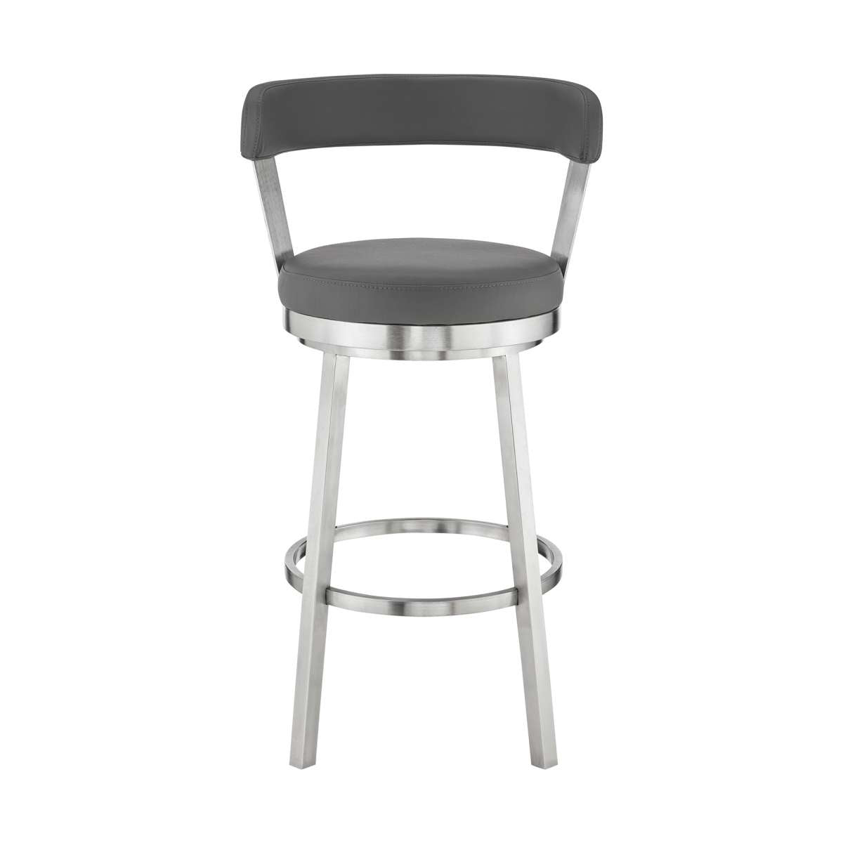 Kobe 26" Counter Height Swivel Bar Stool in Brushed Stainless Steel Finish and Gray Faux Leather By Armen Living | Bar Stools |  Modishstore  - 4