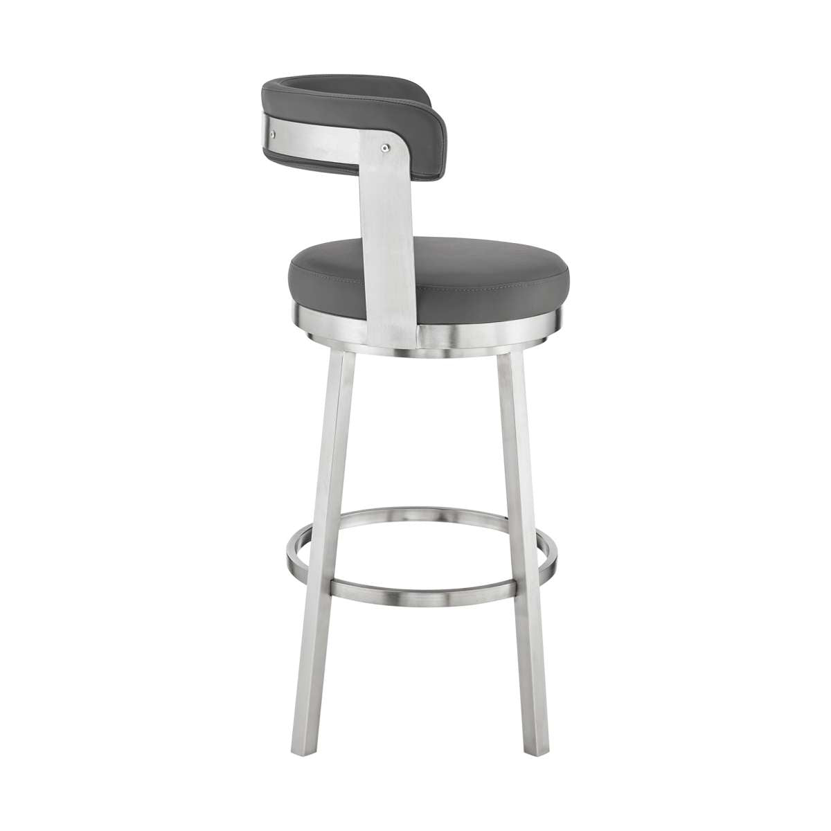 Kobe 26" Counter Height Swivel Bar Stool in Brushed Stainless Steel Finish and Gray Faux Leather By Armen Living | Bar Stools |  Modishstore  - 5