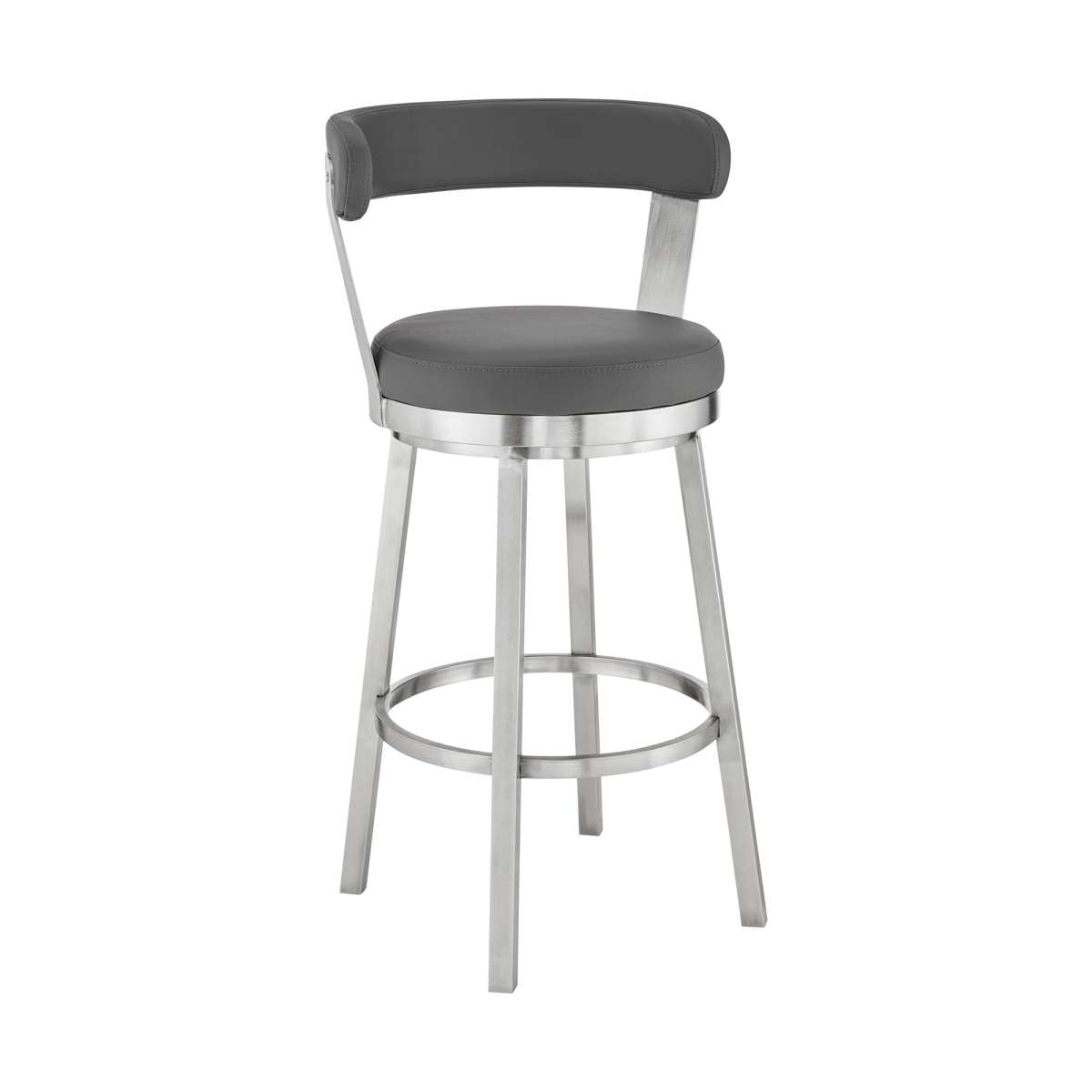 Kobe 26" Counter Height Swivel Bar Stool in Brushed Stainless Steel Finish and Gray Faux Leather By Armen Living | Bar Stools |  Modishstore  - 3