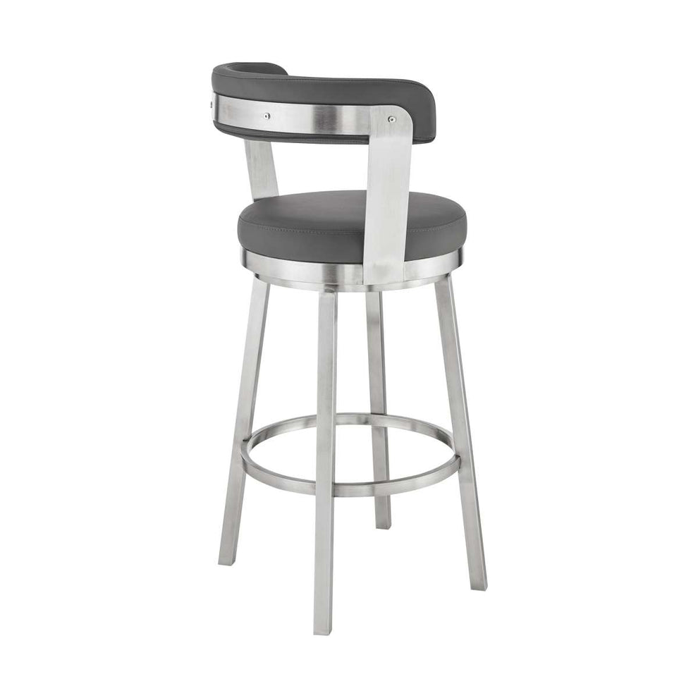 Kobe 26" Counter Height Swivel Bar Stool in Brushed Stainless Steel Finish and Gray Faux Leather By Armen Living | Bar Stools |  Modishstore  - 6