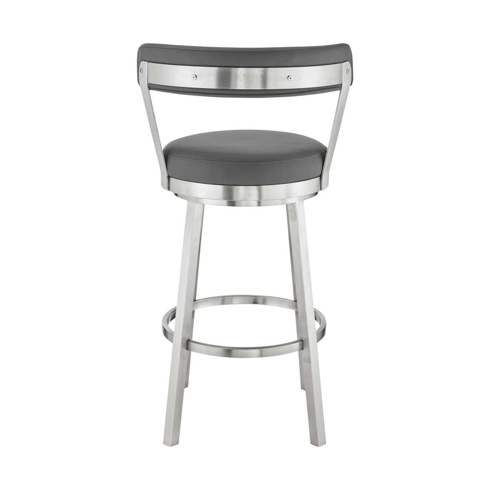 Kobe 26" Counter Height Swivel Bar Stool in Brushed Stainless Steel Finish and Gray Faux Leather By Armen Living | Bar Stools |  Modishstore  - 7