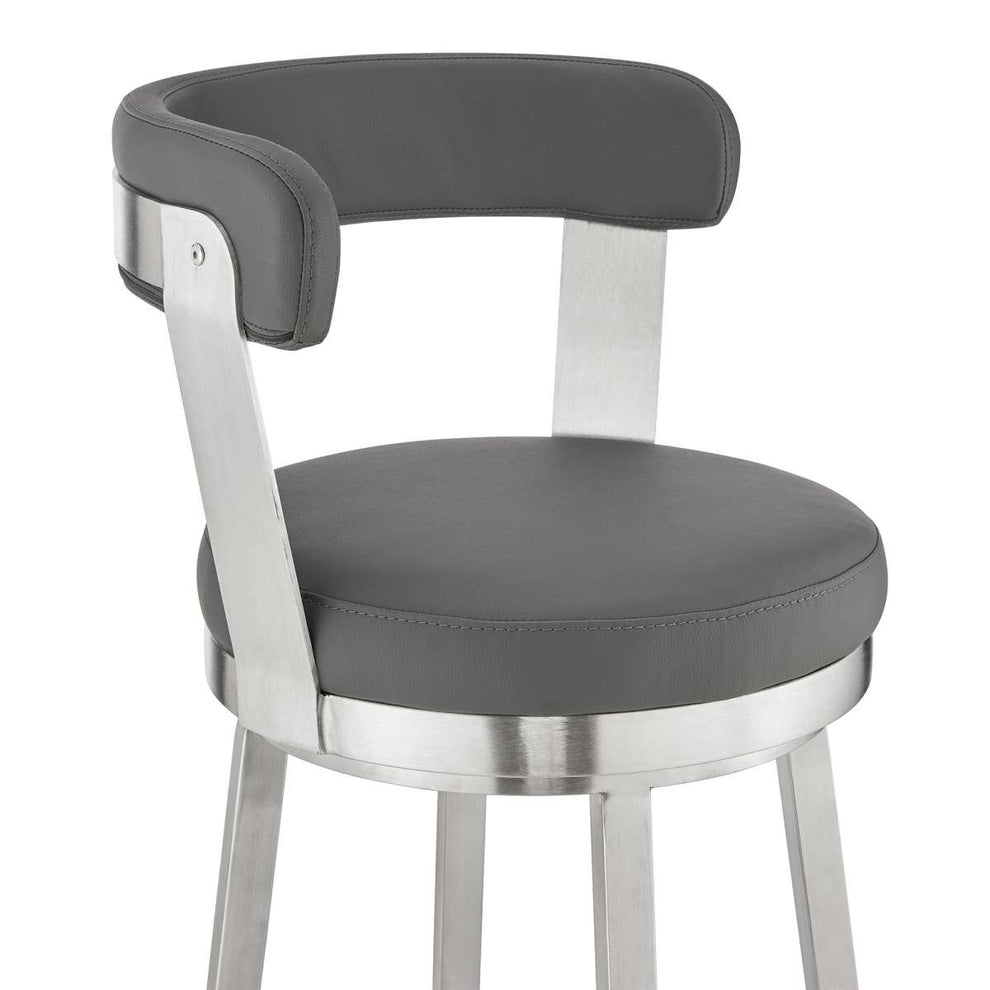 Kobe 26" Counter Height Swivel Bar Stool in Brushed Stainless Steel Finish and Gray Faux Leather By Armen Living | Bar Stools |  Modishstore  - 8