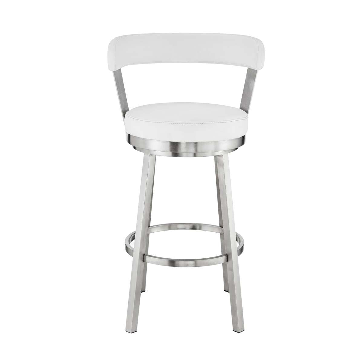 Kobe 26" Counter Height Swivel Bar Stool in Brushed Stainless Steel Finish and White Faux Leather By Armen Living | Bar Stools |  Modishstore  - 3