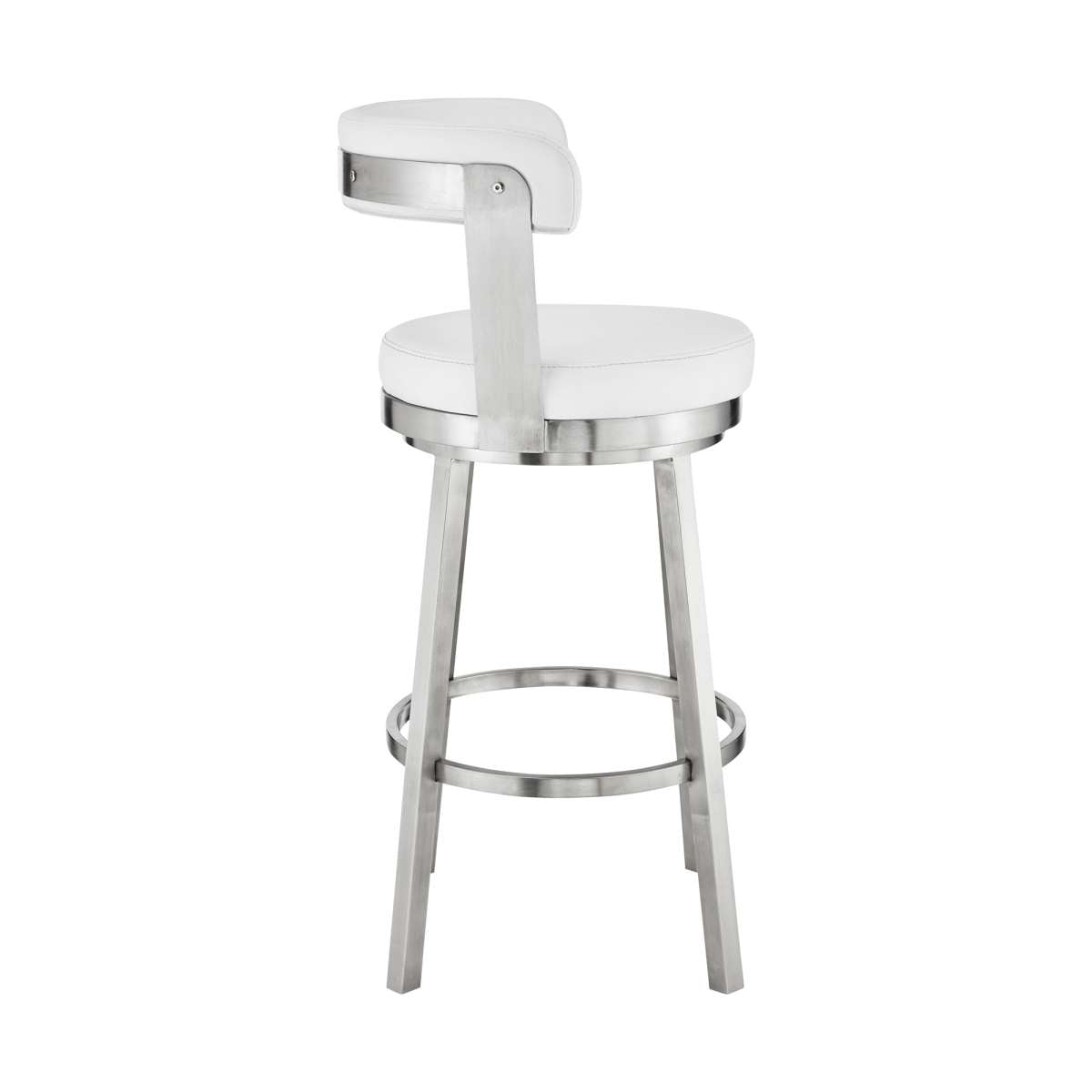 Kobe 26" Counter Height Swivel Bar Stool in Brushed Stainless Steel Finish and White Faux Leather By Armen Living | Bar Stools |  Modishstore  - 4