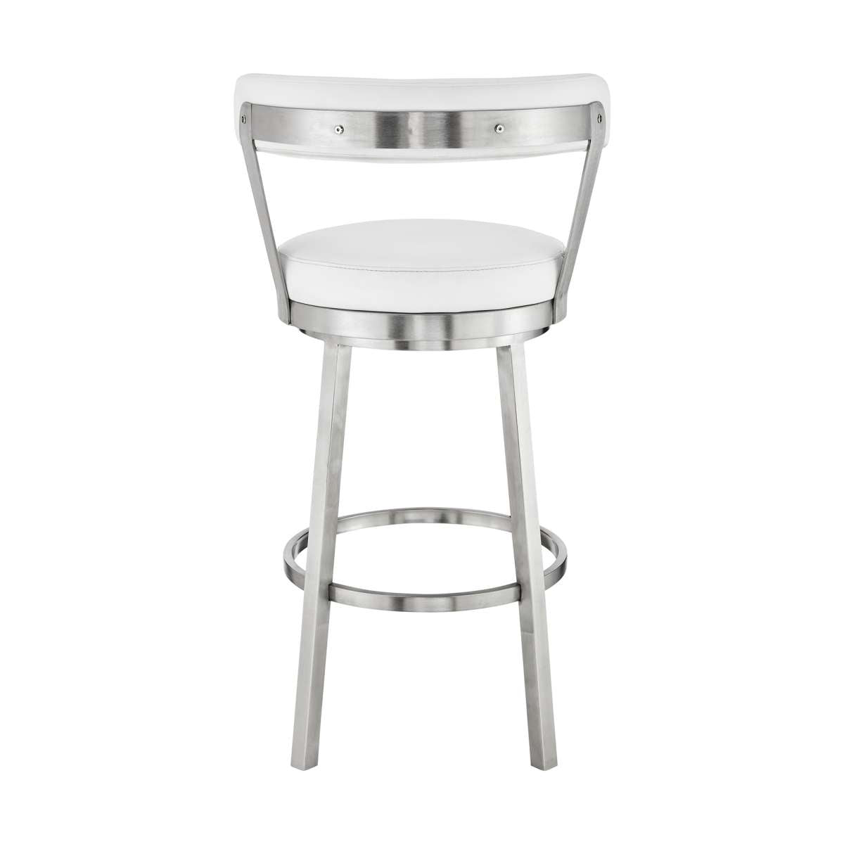 Kobe 26" Counter Height Swivel Bar Stool in Brushed Stainless Steel Finish and White Faux Leather By Armen Living | Bar Stools |  Modishstore  - 6