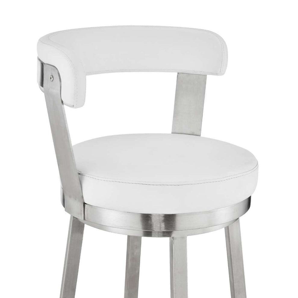 Kobe 26" Counter Height Swivel Bar Stool in Brushed Stainless Steel Finish and White Faux Leather By Armen Living | Bar Stools |  Modishstore  - 7