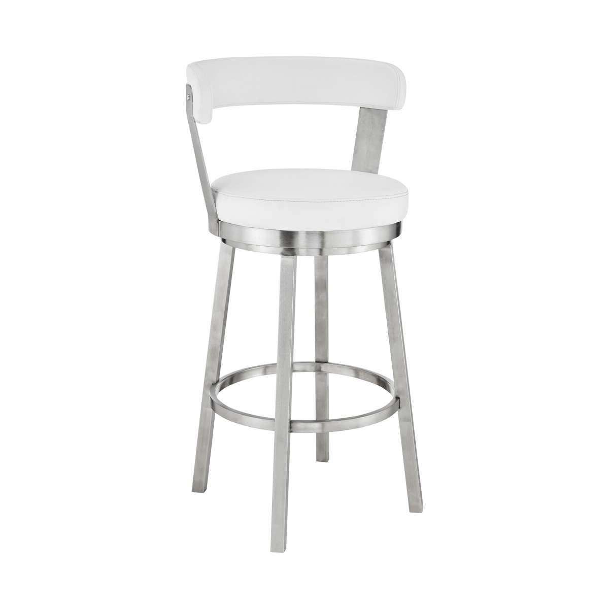 Kobe 26" Counter Height Swivel Bar Stool in Brushed Stainless Steel Finish and White Faux Leather By Armen Living | Bar Stools |  Modishstore  - 2