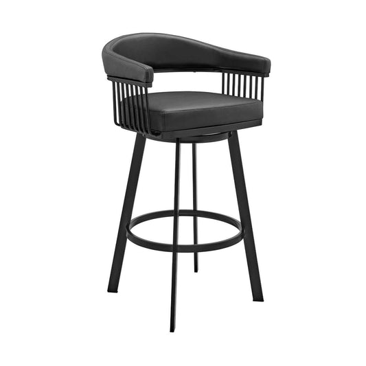 Bronson 26" Counter Height Swivel Bar Stool in Black Finish and Black Faux Leather By Armen Living | Bar Stools | Modishstore