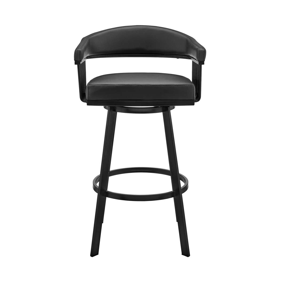 Bronson 26" Counter Height Swivel Bar Stool in Black Finish and Black Faux Leather By Armen Living | Bar Stools | Modishstore - 2