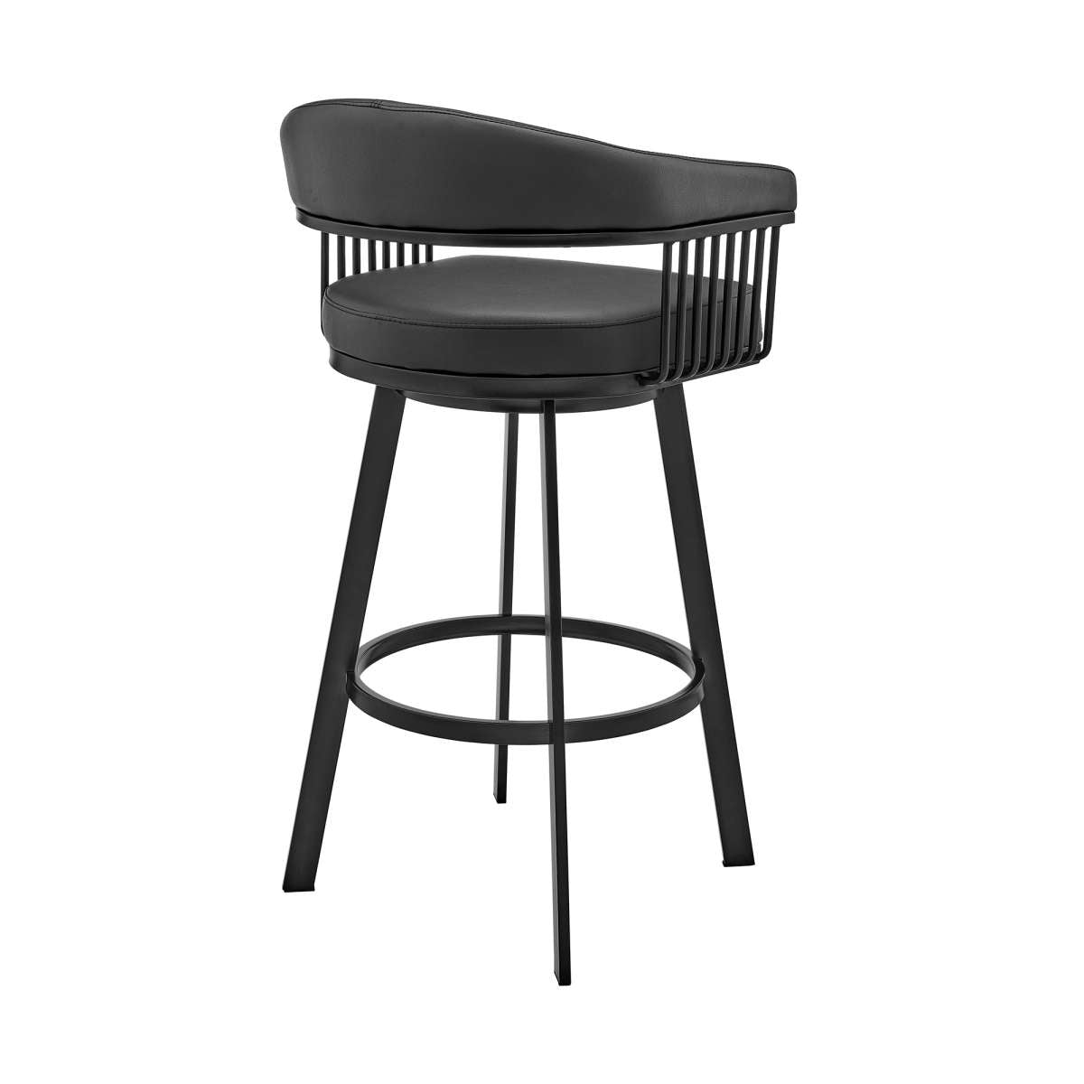 Bronson 26" Counter Height Swivel Bar Stool in Black Finish and Black Faux Leather By Armen Living | Bar Stools | Modishstore - 3