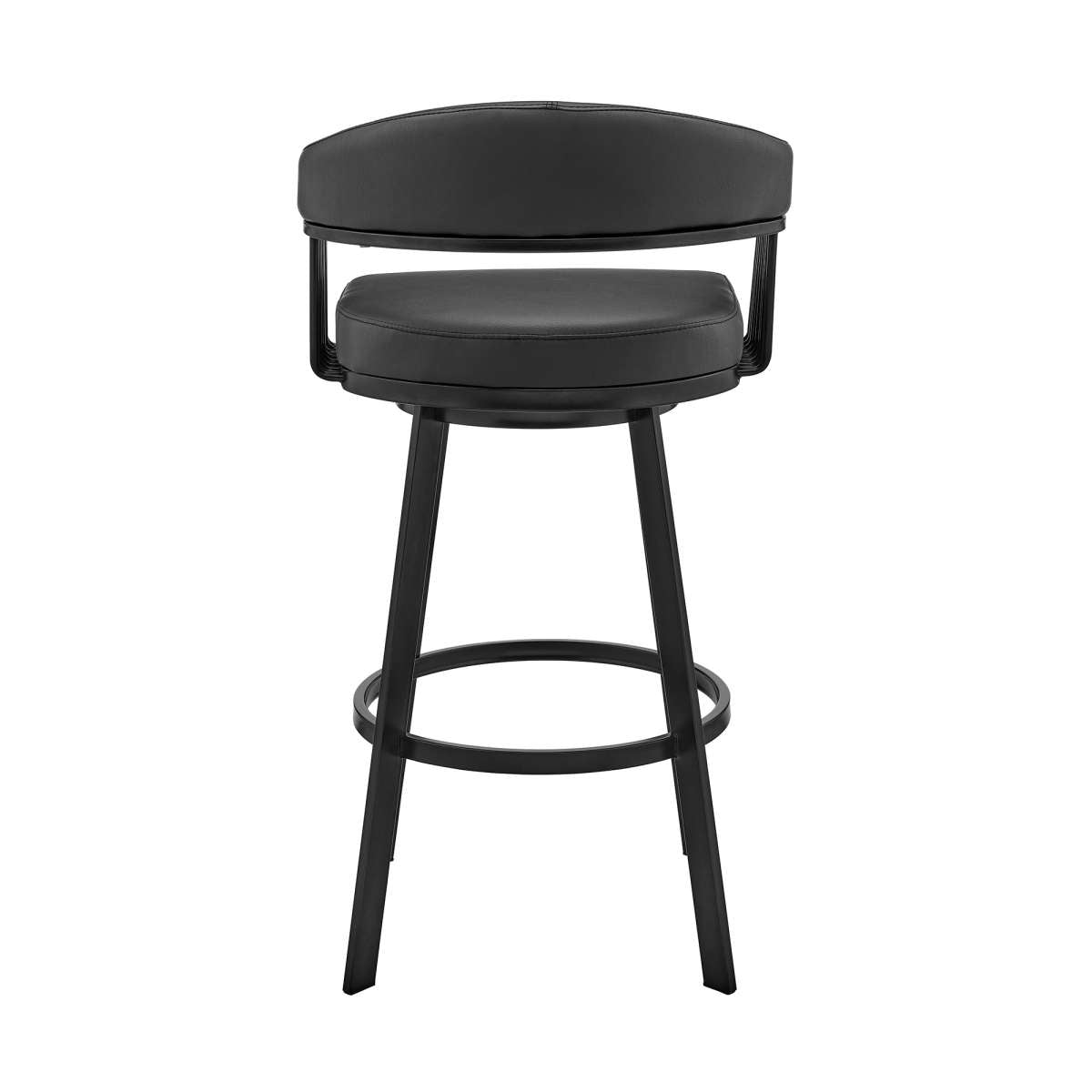 Bronson 26" Counter Height Swivel Bar Stool in Black Finish and Black Faux Leather By Armen Living | Bar Stools | Modishstore - 4