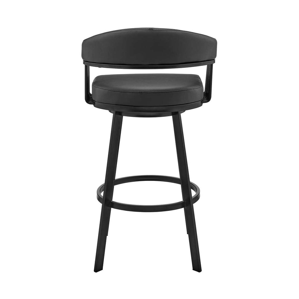 Bronson 26" Counter Height Swivel Bar Stool in Black Finish and Black Faux Leather By Armen Living | Bar Stools | Modishstore - 4