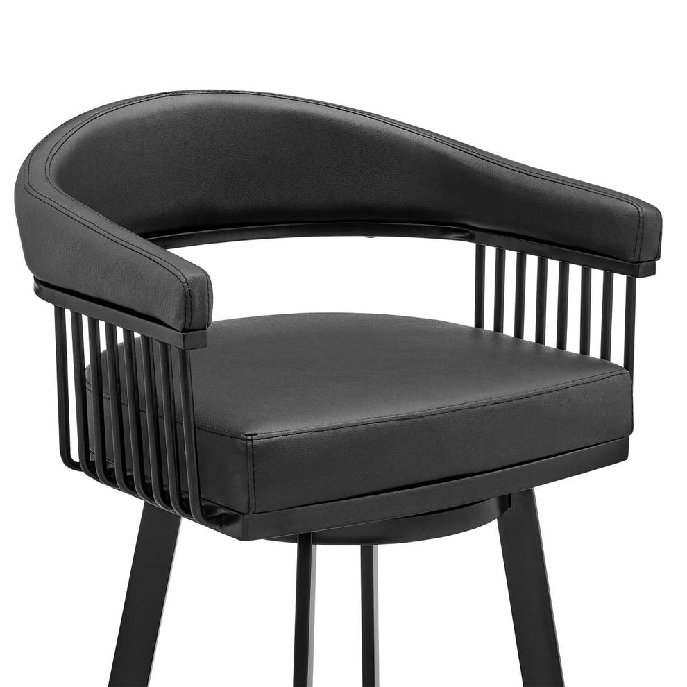 Bronson 30" Bar Height Swivel Bar Stool in Black Finish and Black Faux Leather By Armen Living | Bar Stools | Modishstore - 5