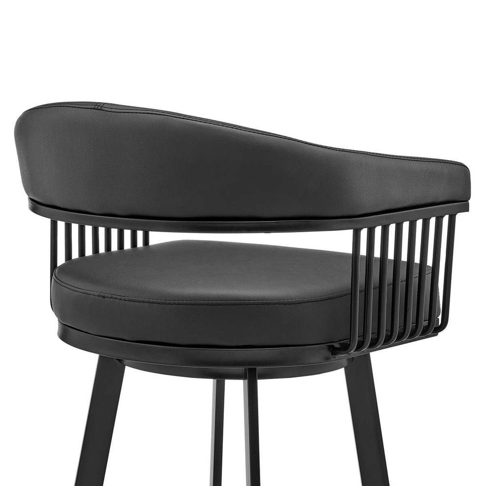 Bronson 30" Bar Height Swivel Bar Stool in Black Finish and Black Faux Leather By Armen Living | Bar Stools | Modishstore - 6