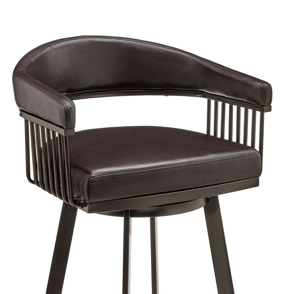 Bronson 26" Counter Height Swivel Bar Stool in Java Brown Finish and Chocolate Faux Leather By Armen Living | Bar Stools | Modishstore - 5