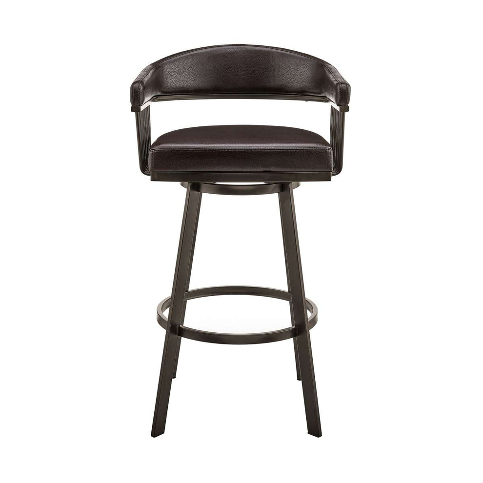 Bronson 30" Bar Height Swivel Bar Stool in Java Brown Finish and Chocolate Faux Leather By Armen Living | Bar Stools | Modishstore - 2