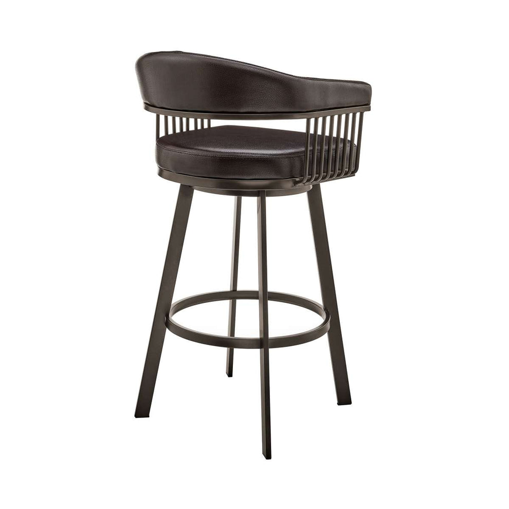 Bronson 30" Bar Height Swivel Bar Stool in Java Brown Finish and Chocolate Faux Leather By Armen Living | Bar Stools | Modishstore - 3