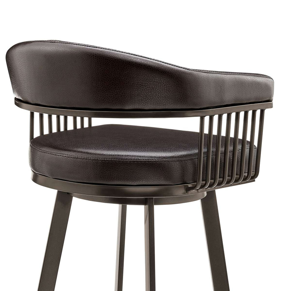 Bronson 30" Bar Height Swivel Bar Stool in Java Brown Finish and Chocolate Faux Leather By Armen Living | Bar Stools | Modishstore - 6