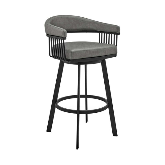 Bronson 26" Counter Height Swivel Bar Stool in Black Finish and Gray Faux Leather By Armen Living | Bar Stools | Modishstore