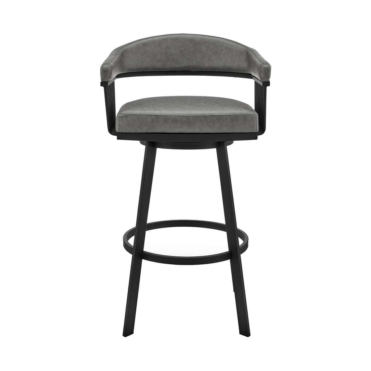 Bronson 30" Bar Height Swivel Bar Stool in Black Finish and Gray Faux Leather By Armen Living | Bar Stools | Modishstore - 2