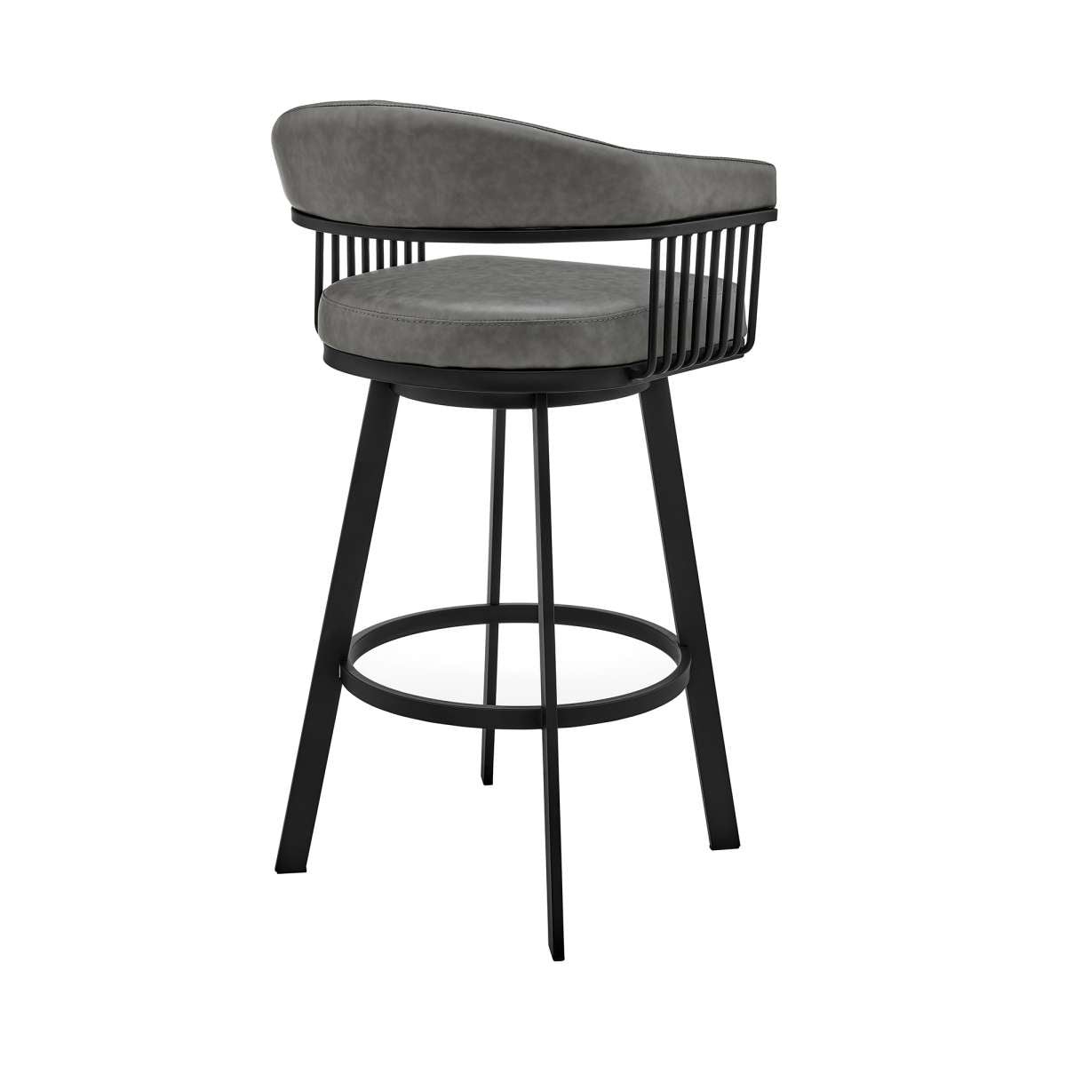 Bronson 30" Bar Height Swivel Bar Stool in Black Finish and Gray Faux Leather By Armen Living | Bar Stools | Modishstore - 3
