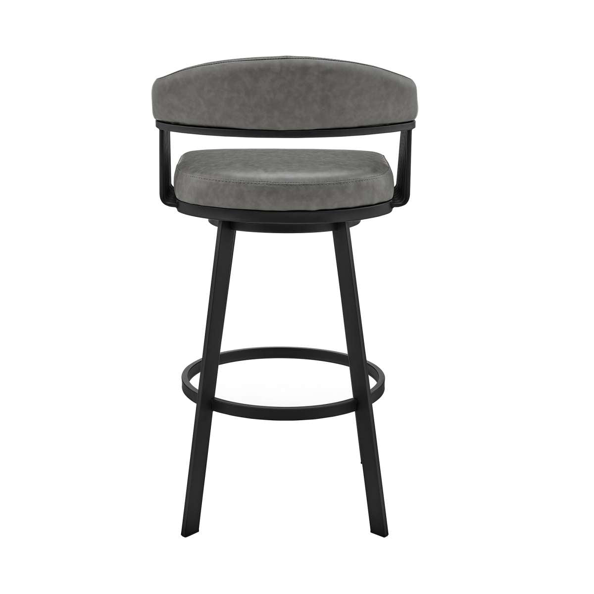 Bronson 30" Bar Height Swivel Bar Stool in Black Finish and Gray Faux Leather By Armen Living | Bar Stools | Modishstore - 4