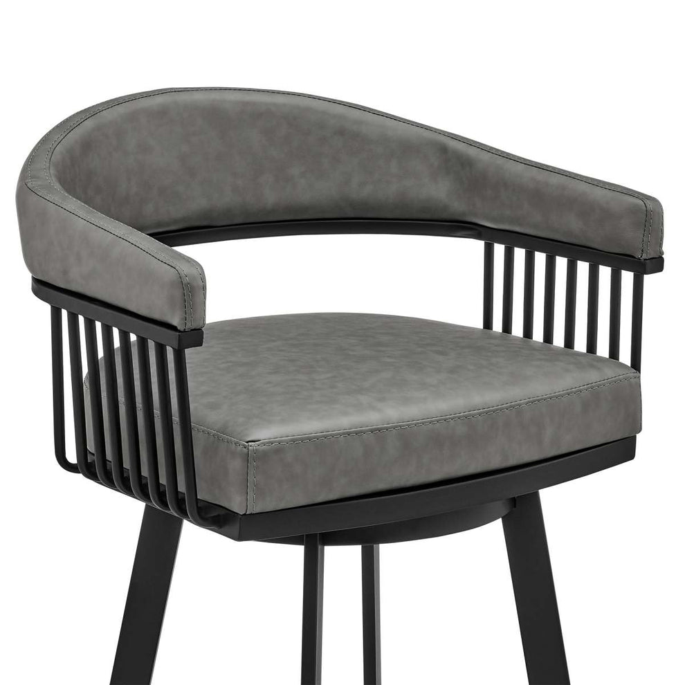 Bronson 30" Bar Height Swivel Bar Stool in Black Finish and Gray Faux Leather By Armen Living | Bar Stools | Modishstore - 5