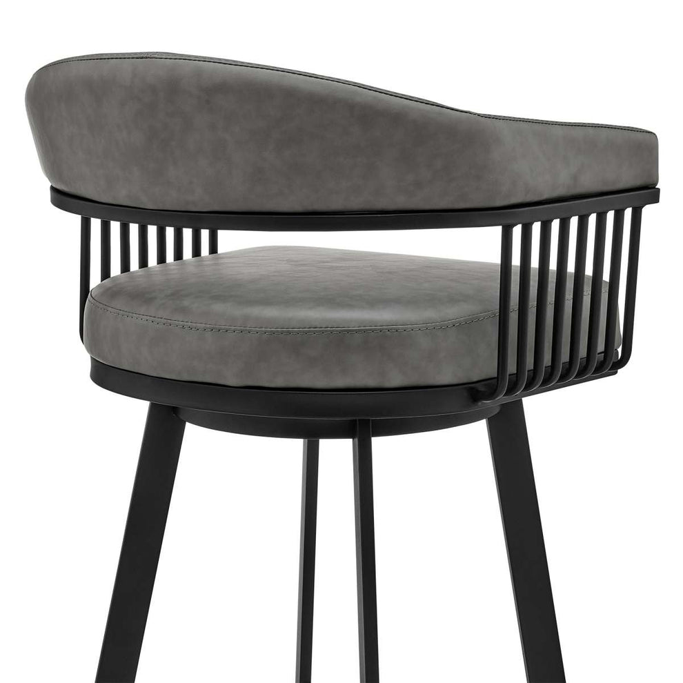Bronson 30" Bar Height Swivel Bar Stool in Black Finish and Gray Faux Leather By Armen Living | Bar Stools | Modishstore - 6