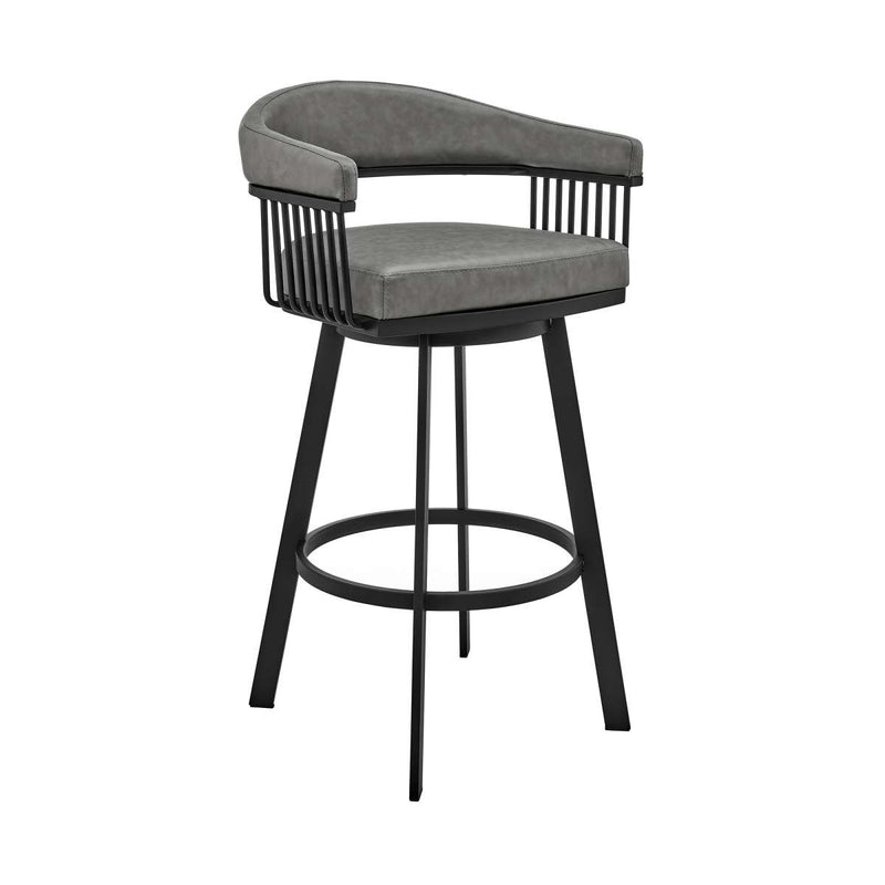 Bronson 30" Bar Height Swivel Bar Stool in Black Finish and Gray Faux Leather By Armen Living | Bar Stools | Modishstore