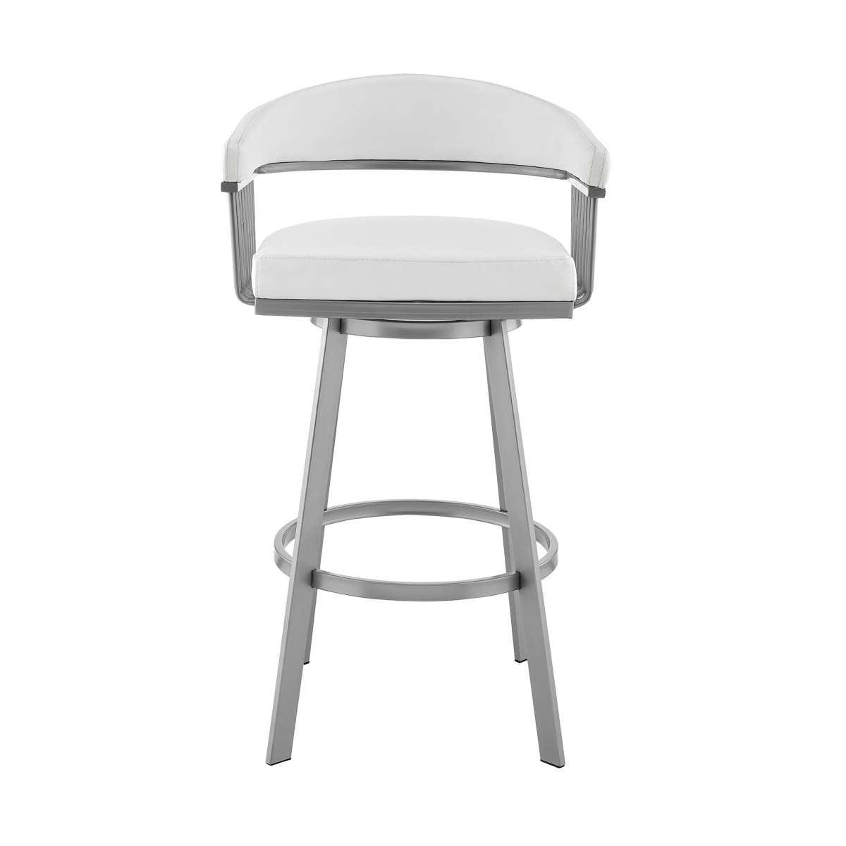 Bronson 26" Counter Height Swivel Bar Stool in Silver Finish and White Faux Leather By Armen Living | Bar Stools | Modishstore - 2