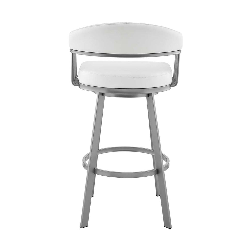 Bronson 26" Counter Height Swivel Bar Stool in Silver Finish and White Faux Leather By Armen Living | Bar Stools | Modishstore - 4