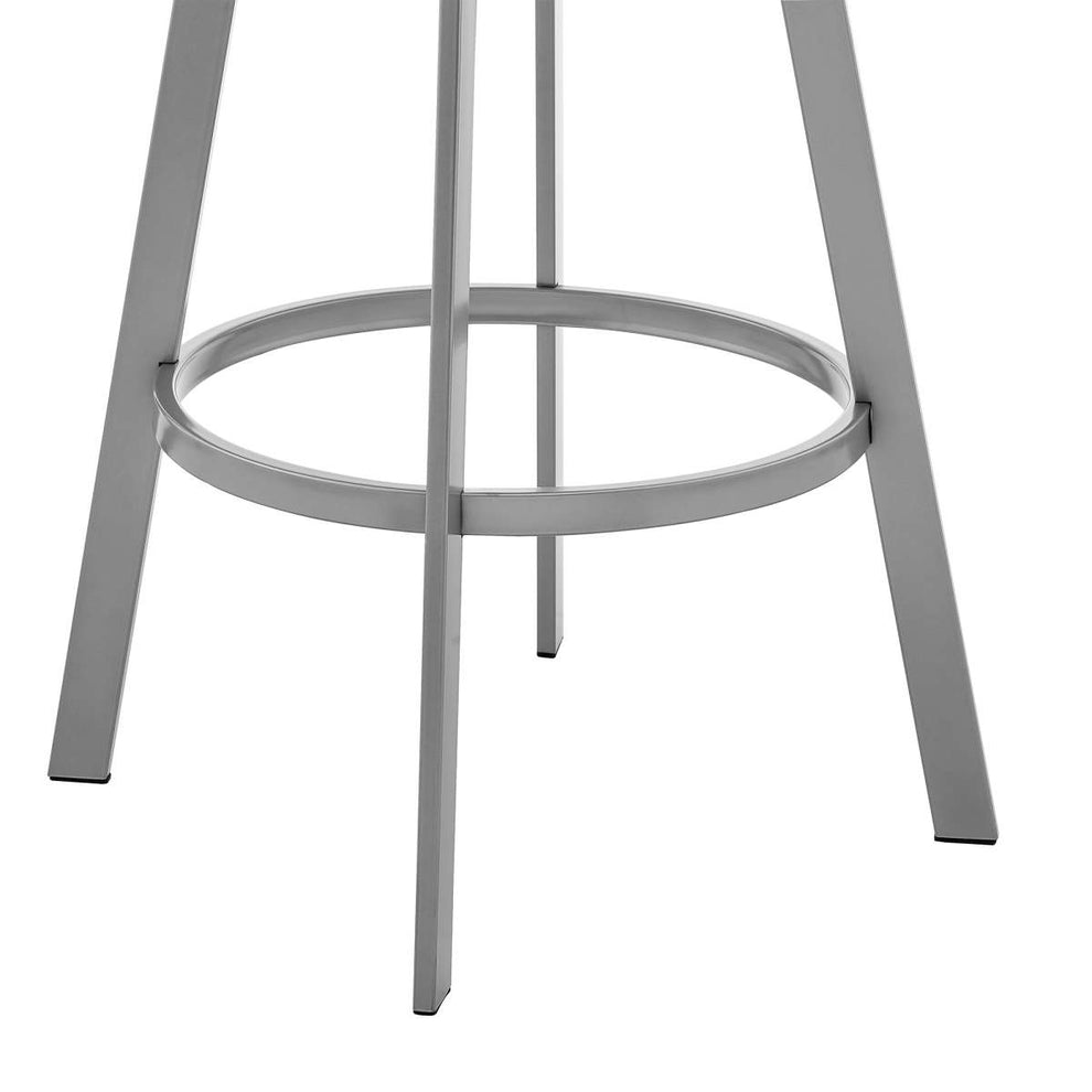 Bronson 30" Bar Height Swivel Bar Stool in Silver finish and White Faux Leather By Armen Living | Bar Stools | Modishstore - 7
