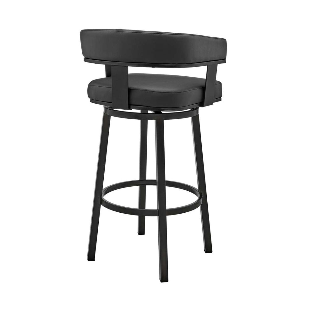Cohen 26" Counter Height Swivel Bar Stool in Black Finish and Black Faux Leather By Armen Living | Bar Stools | Modishstore - 3