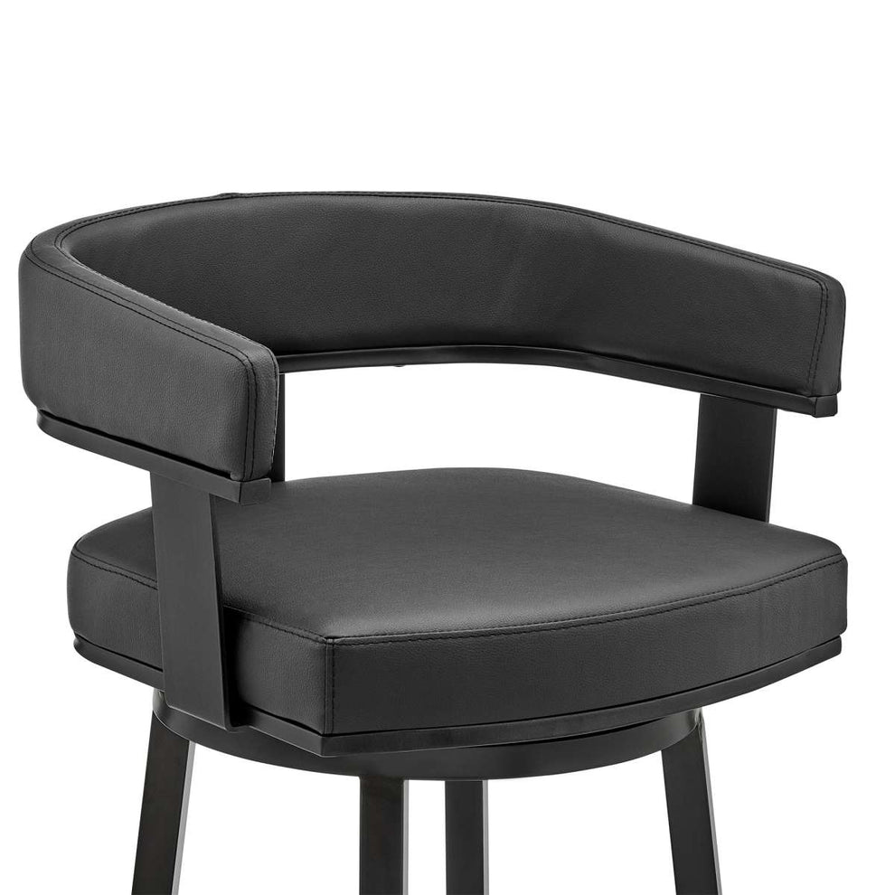 Cohen 26" Counter Height Swivel Bar Stool in Black Finish and Black Faux Leather By Armen Living | Bar Stools | Modishstore - 5