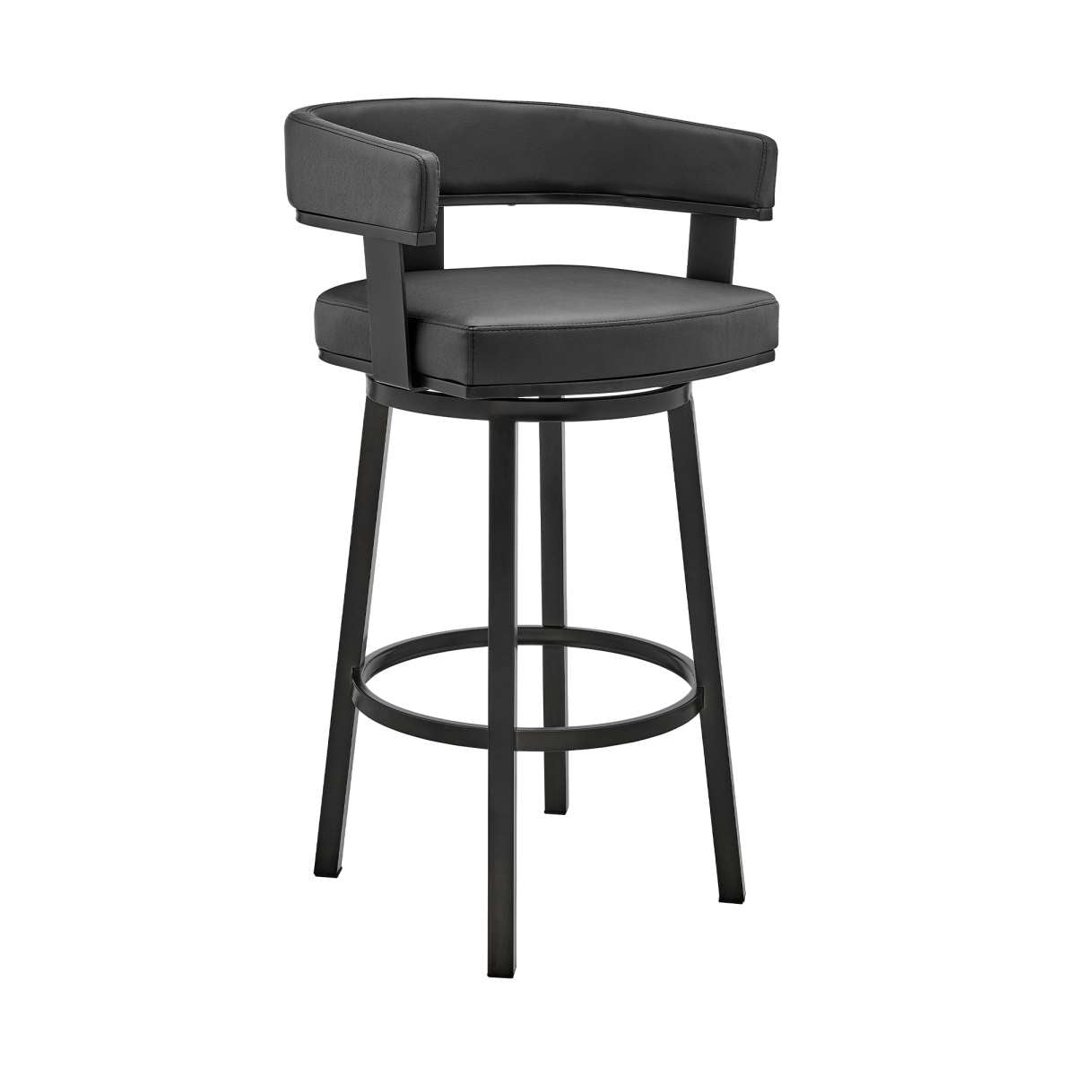 Cohen 30" Bar Height Swivel Bar Stool in Black Finish and Black Faux Leather By Armen Living | Bar Stools | Modishstore