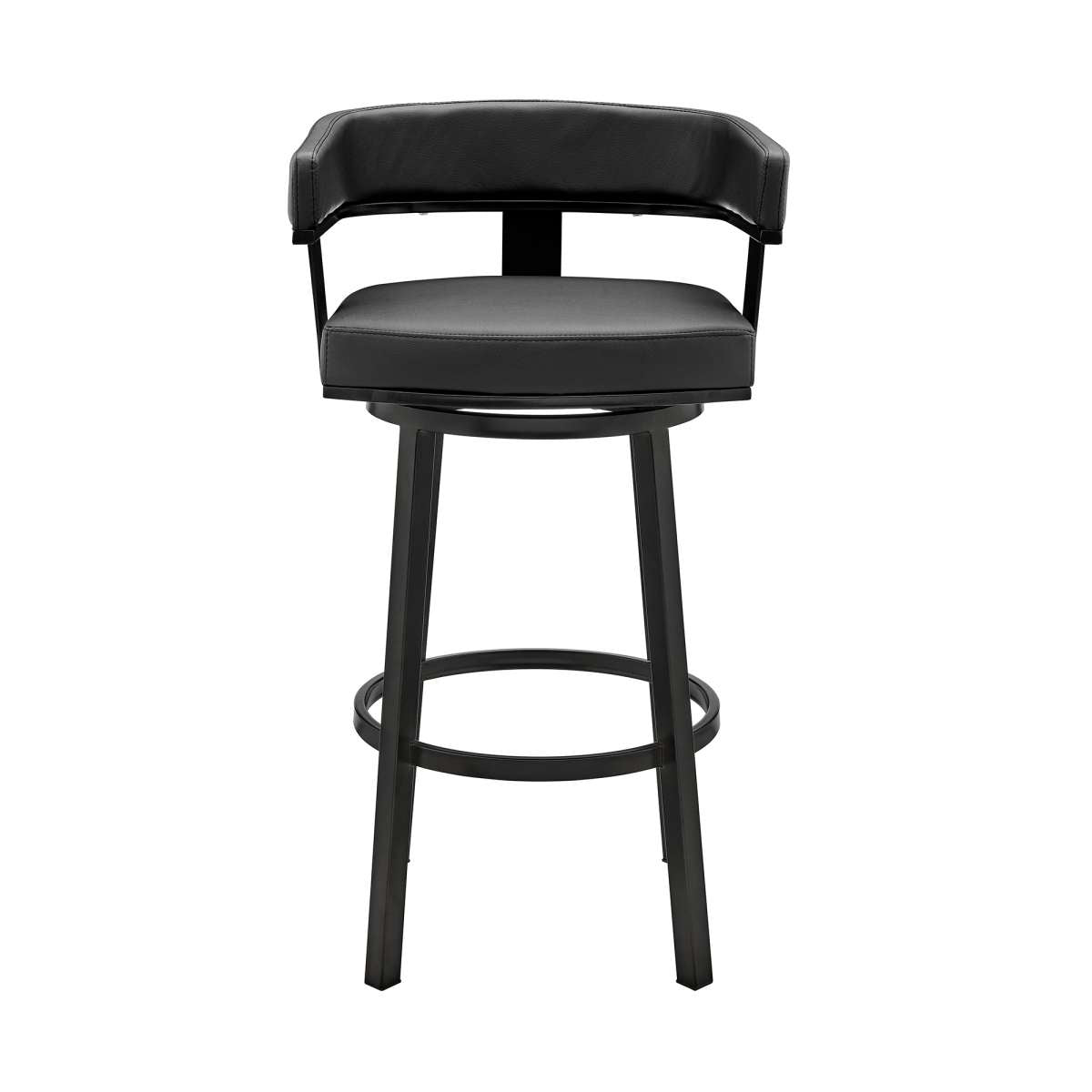 Cohen 30" Bar Height Swivel Bar Stool in Black Finish and Black Faux Leather By Armen Living | Bar Stools | Modishstore - 2
